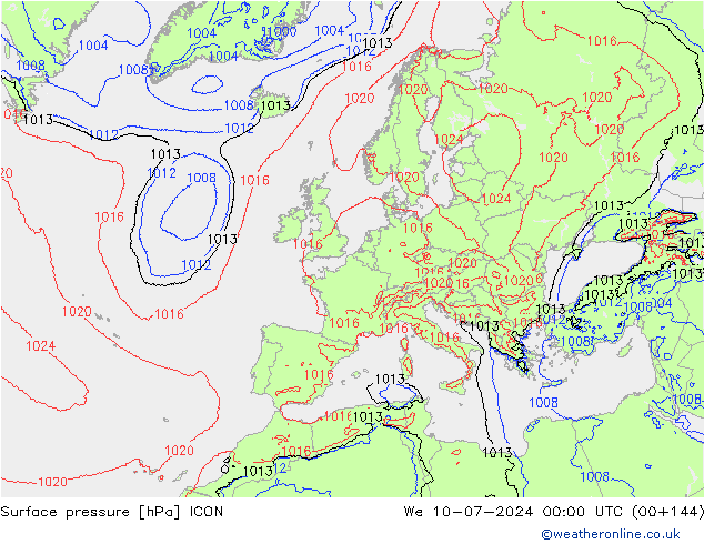地面气压 ICON 星期三 10.07.2024 00 UTC