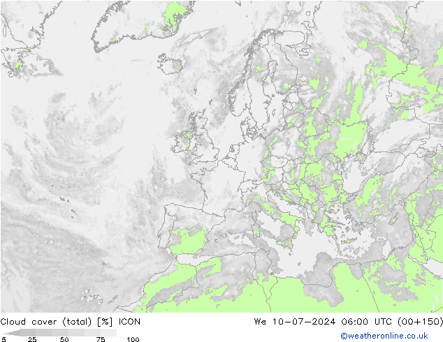 Bewolking (Totaal) ICON wo 10.07.2024 06 UTC