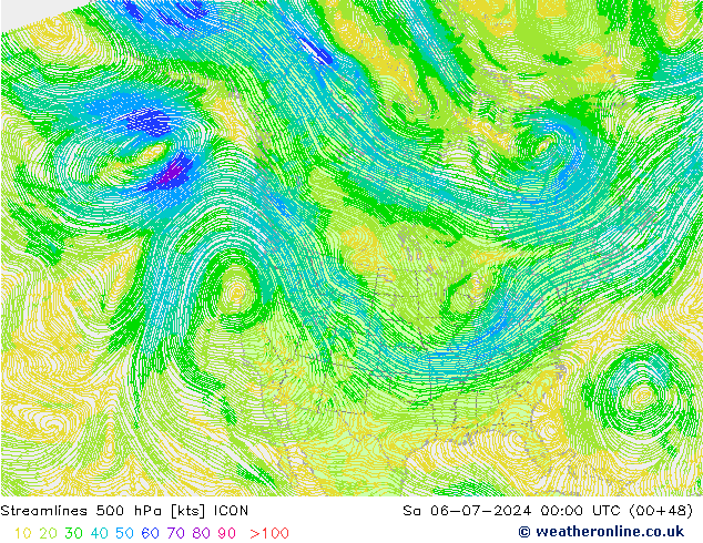 风 500 hPa ICON 星期六 06.07.2024 00 UTC