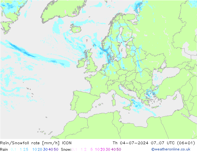 Regen/Sneeuwval ICON do 04.07.2024 07 UTC