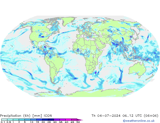 降水量 (6h) ICON 星期四 04.07.2024 12 UTC