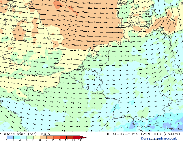 Wind 10 m (bft) ICON do 04.07.2024 12 UTC