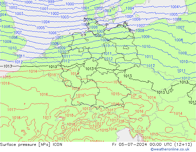 地面气压 ICON 星期五 05.07.2024 00 UTC