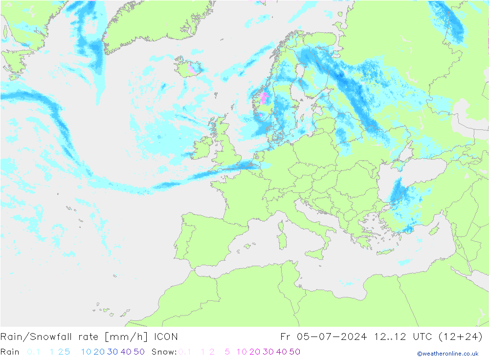 Regen/Sneeuwval ICON vr 05.07.2024 12 UTC