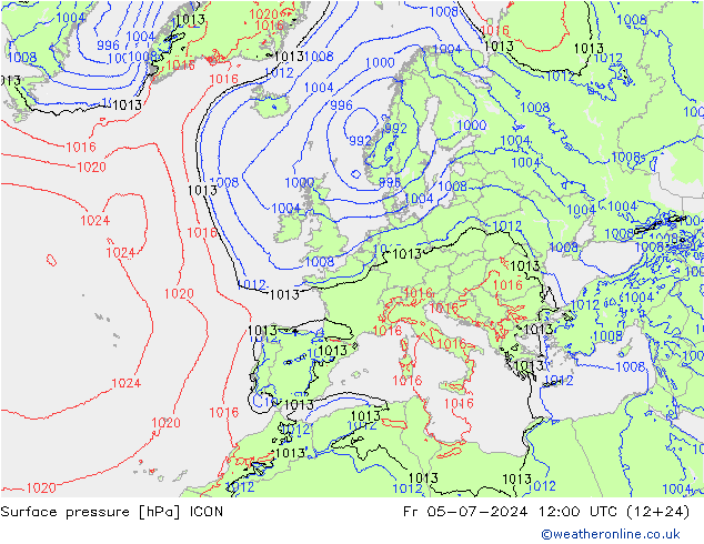 地面气压 ICON 星期五 05.07.2024 12 UTC