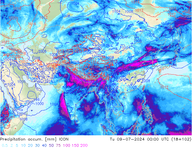 Totale neerslag ICON di 09.07.2024 00 UTC