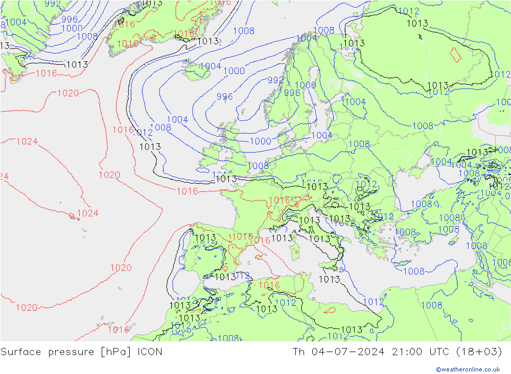 地面气压 ICON 星期四 04.07.2024 21 UTC