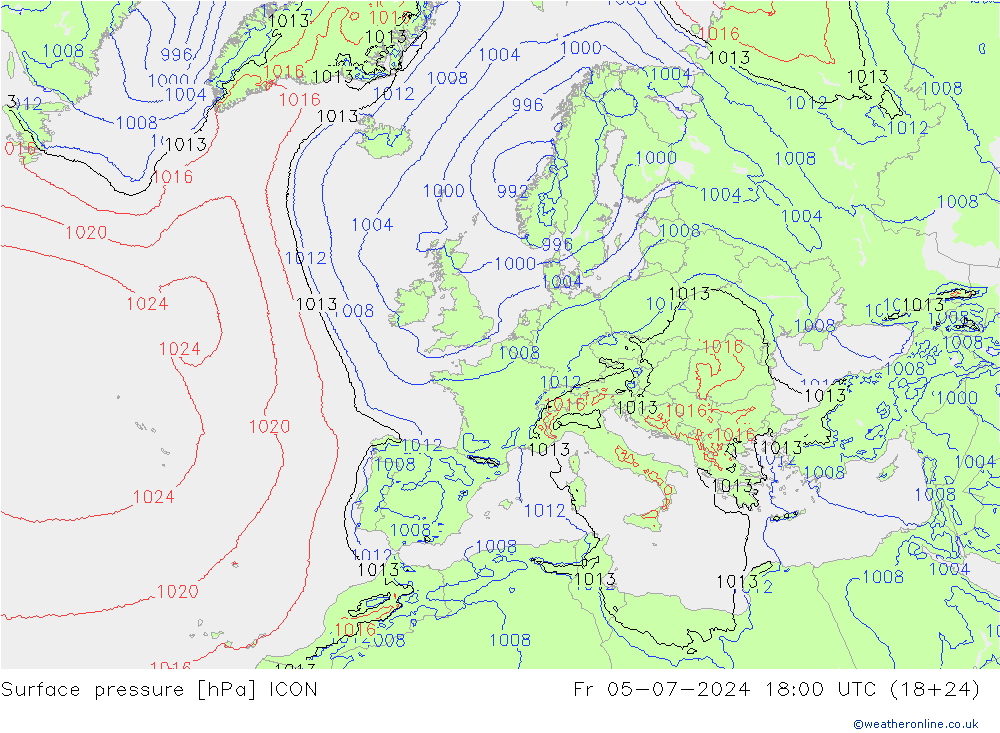 地面气压 ICON 星期五 05.07.2024 18 UTC