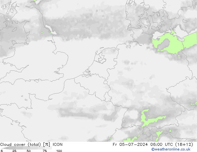 Bewolking (Totaal) ICON vr 05.07.2024 06 UTC