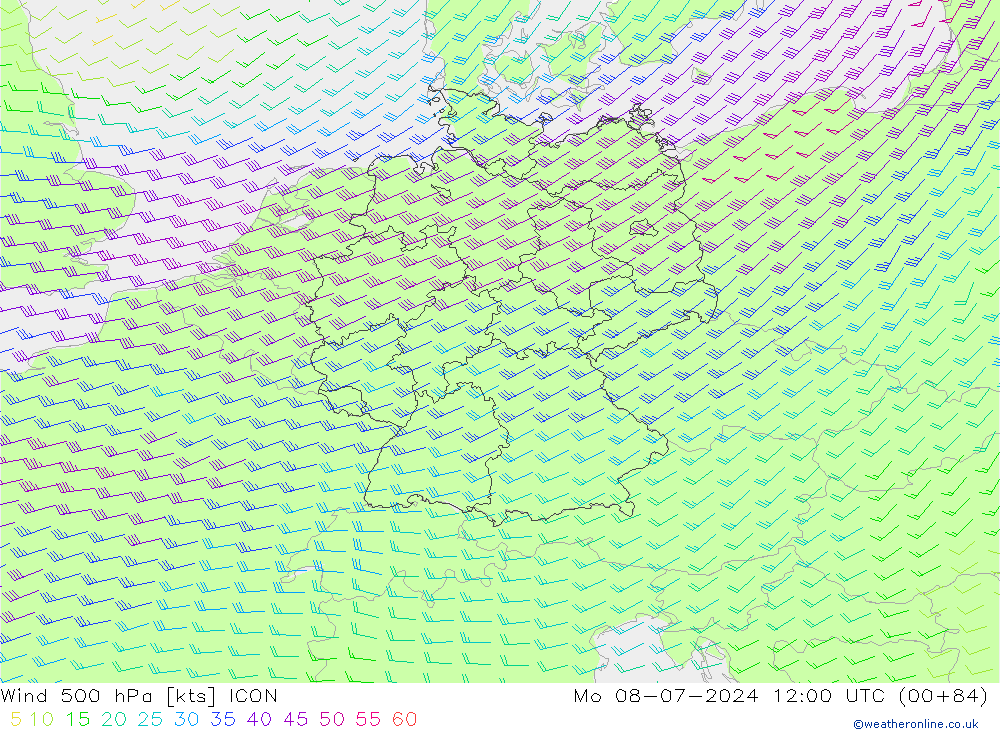 风 500 hPa ICON 星期一 08.07.2024 12 UTC