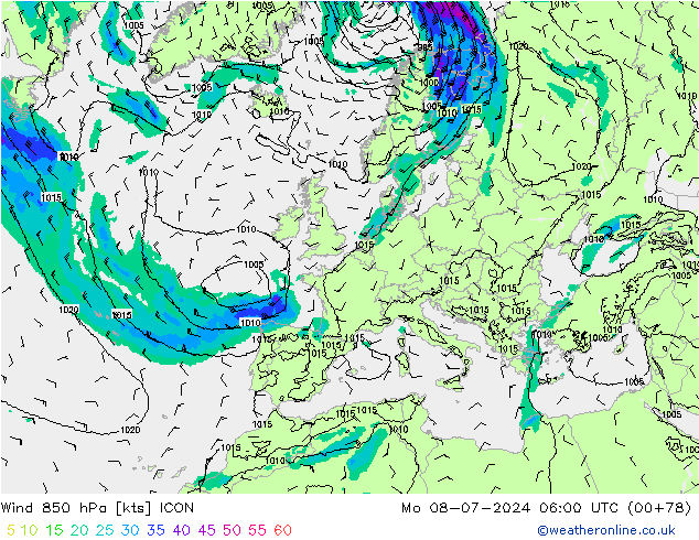Wind 850 hPa ICON ma 08.07.2024 06 UTC