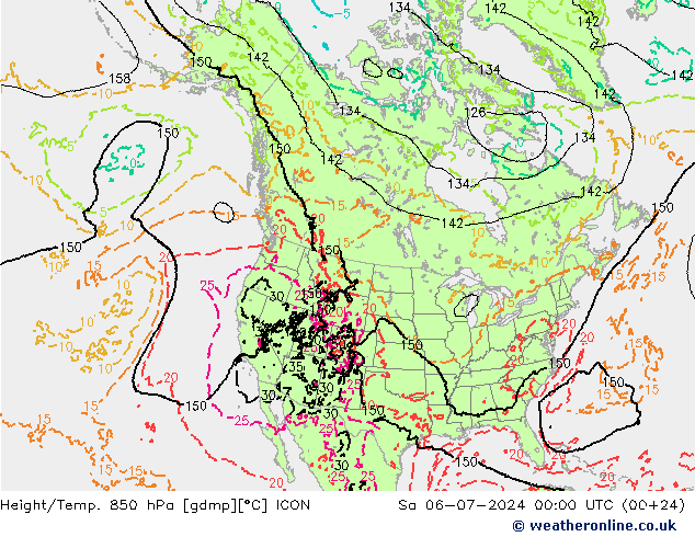 Hoogte/Temp. 850 hPa ICON za 06.07.2024 00 UTC
