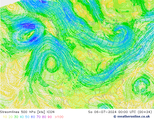 风 500 hPa ICON 星期六 06.07.2024 00 UTC