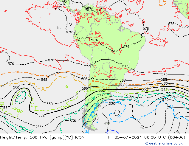 Hoogte/Temp. 500 hPa ICON vr 05.07.2024 06 UTC