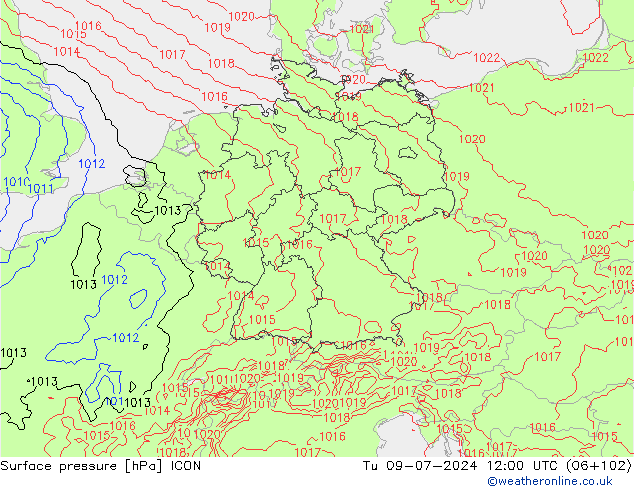 Luchtdruk (Grond) ICON di 09.07.2024 12 UTC