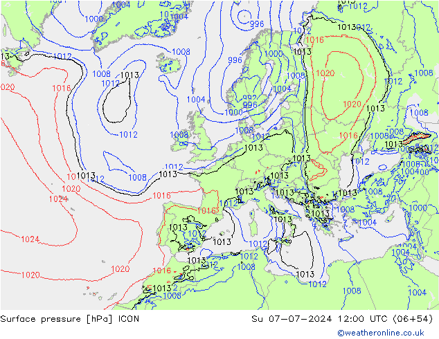 地面气压 ICON 星期日 07.07.2024 12 UTC