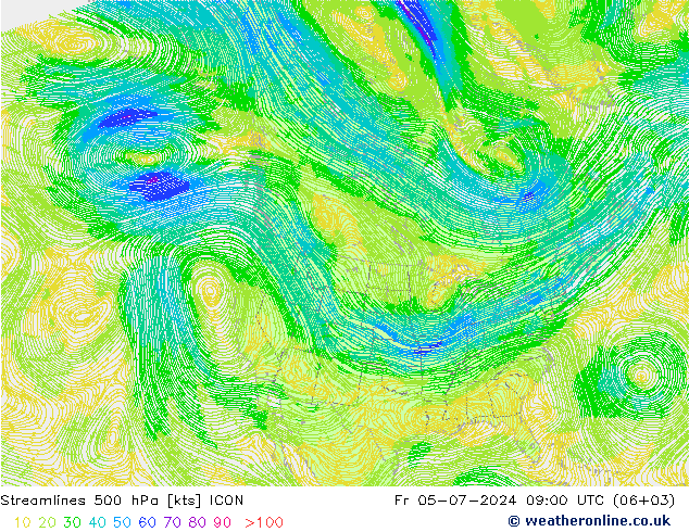 风 500 hPa ICON 星期五 05.07.2024 09 UTC