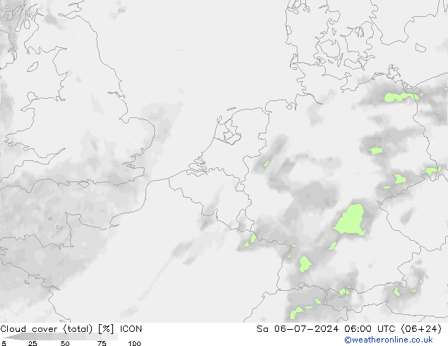 Bewolking (Totaal) ICON za 06.07.2024 06 UTC