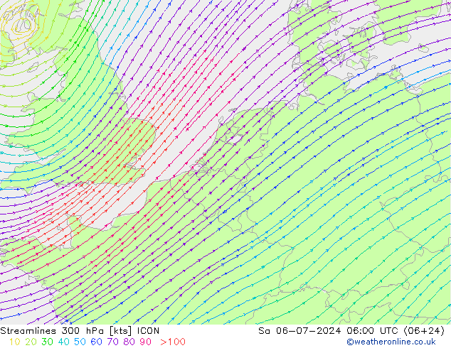 风 300 hPa ICON 星期六 06.07.2024 06 UTC