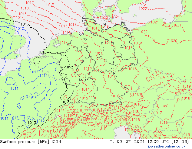 地面气压 ICON 星期二 09.07.2024 12 UTC