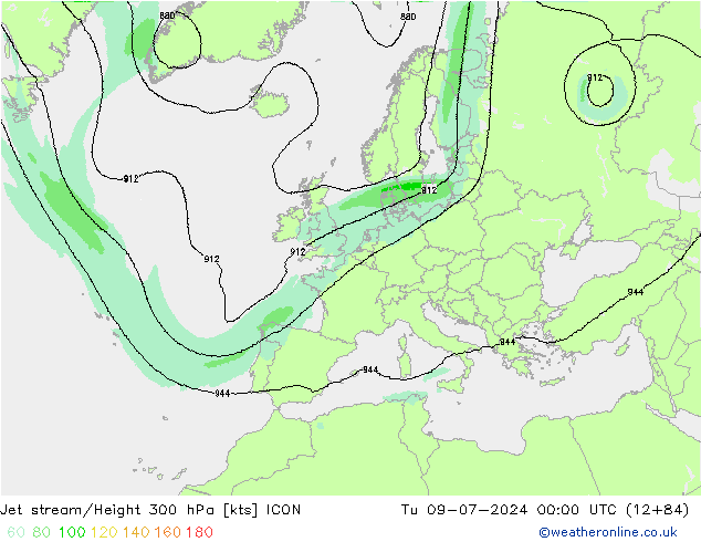 高速氣流 ICON 星期二 09.07.2024 00 UTC