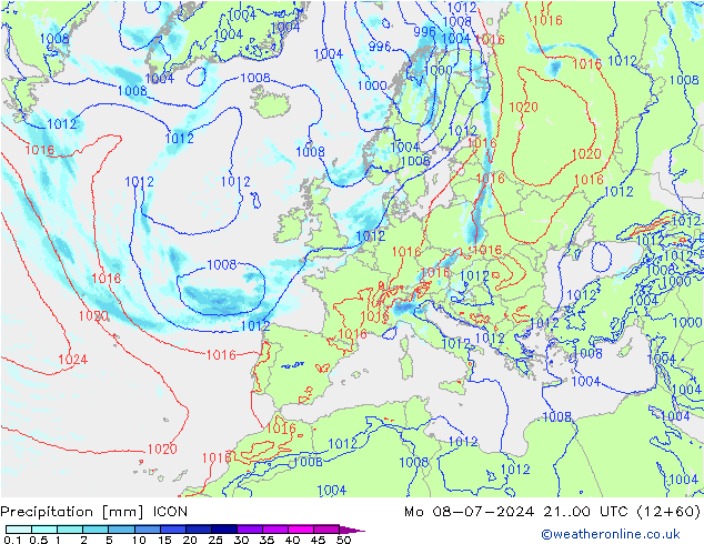 Neerslag ICON ma 08.07.2024 00 UTC