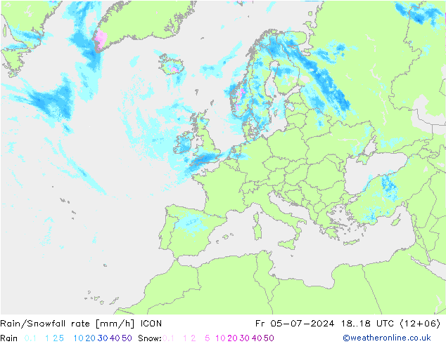 Regen/Sneeuwval ICON vr 05.07.2024 18 UTC