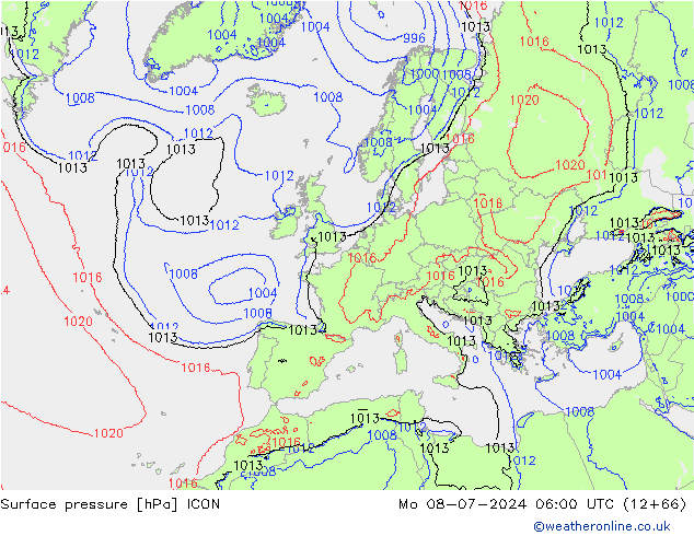 Luchtdruk (Grond) ICON ma 08.07.2024 06 UTC