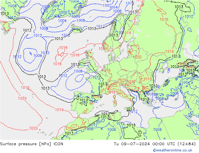 Luchtdruk (Grond) ICON di 09.07.2024 00 UTC