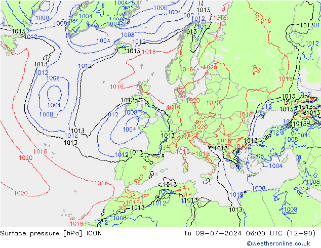 Luchtdruk (Grond) ICON di 09.07.2024 06 UTC