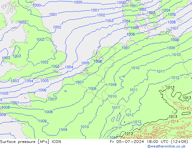 地面气压 ICON 星期五 05.07.2024 18 UTC
