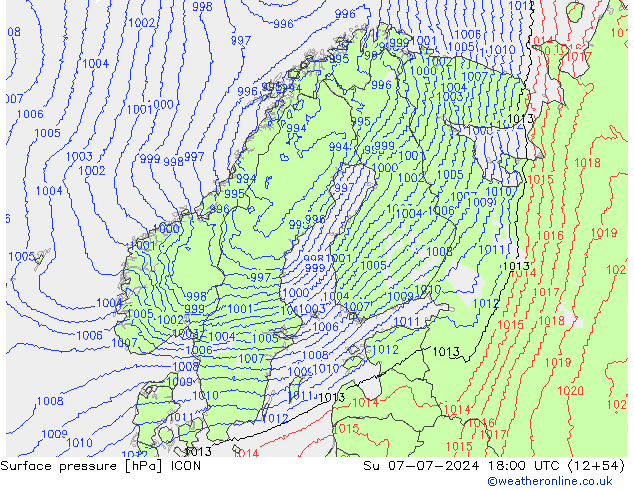 地面气压 ICON 星期日 07.07.2024 18 UTC
