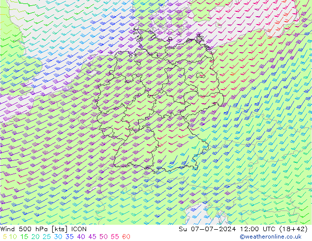 Wind 500 hPa ICON zo 07.07.2024 12 UTC