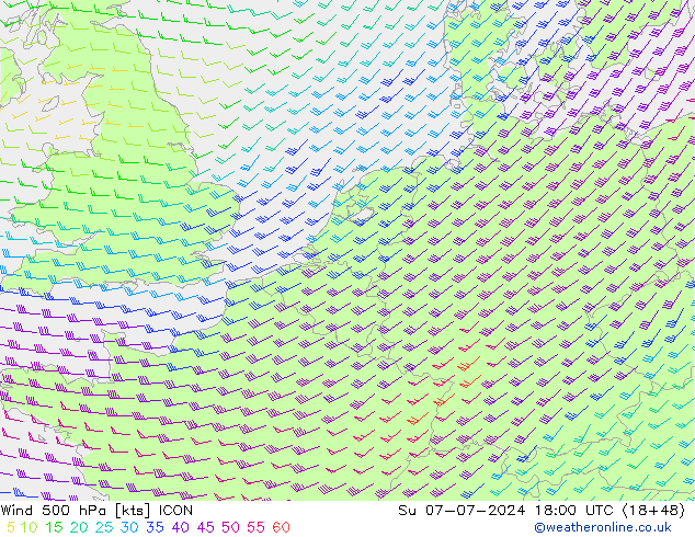 Wind 500 hPa ICON zo 07.07.2024 18 UTC