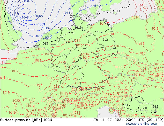 Luchtdruk (Grond) ICON do 11.07.2024 00 UTC