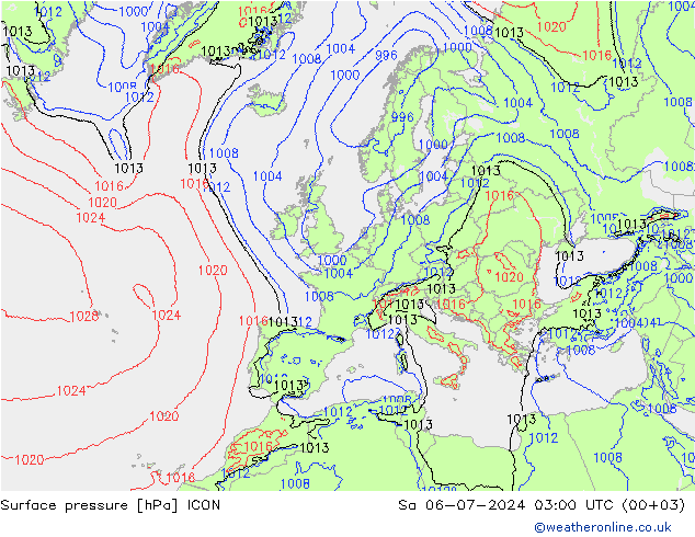 地面气压 ICON 星期六 06.07.2024 03 UTC