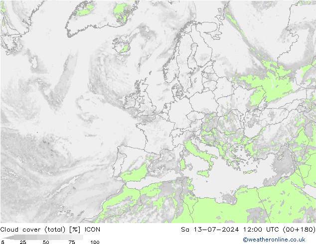 Bewolking (Totaal) ICON za 13.07.2024 12 UTC