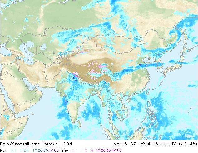 Regen/Sneeuwval ICON ma 08.07.2024 06 UTC