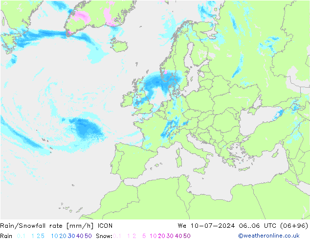 Regen/Sneeuwval ICON wo 10.07.2024 06 UTC