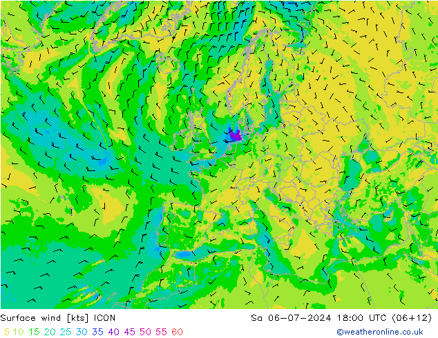 风 10 米 ICON 星期六 06.07.2024 18 UTC
