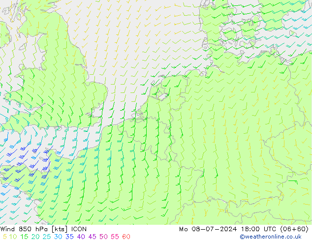 风 850 hPa ICON 星期一 08.07.2024 18 UTC