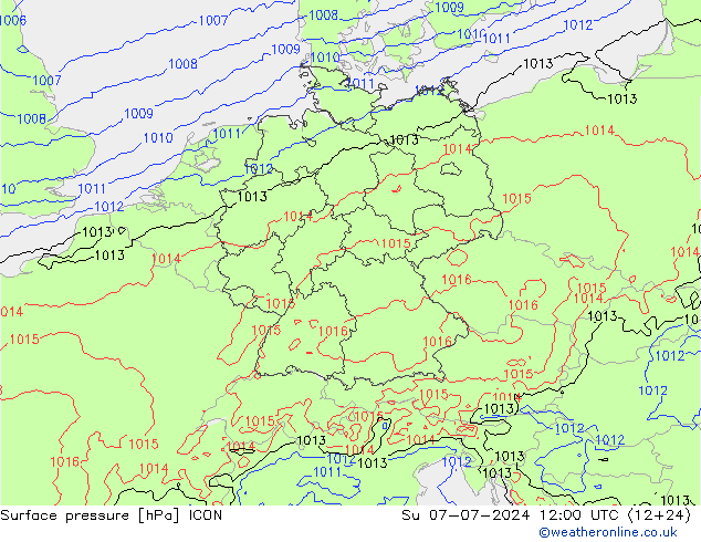 地面气压 ICON 星期日 07.07.2024 12 UTC