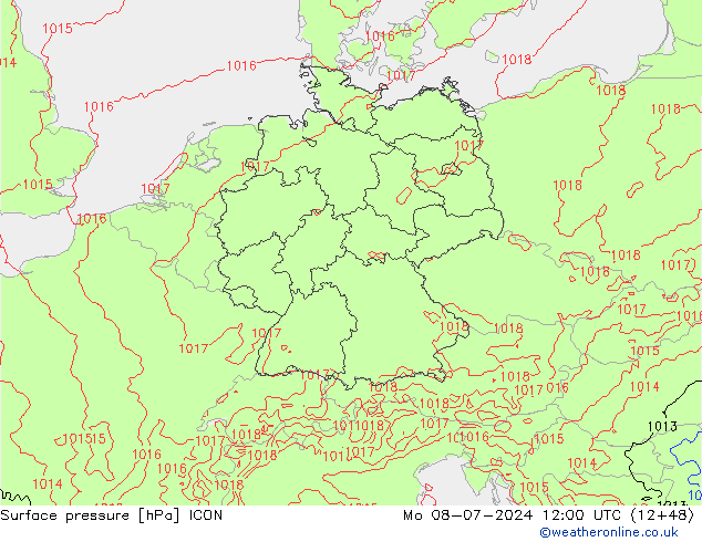 Luchtdruk (Grond) ICON ma 08.07.2024 12 UTC