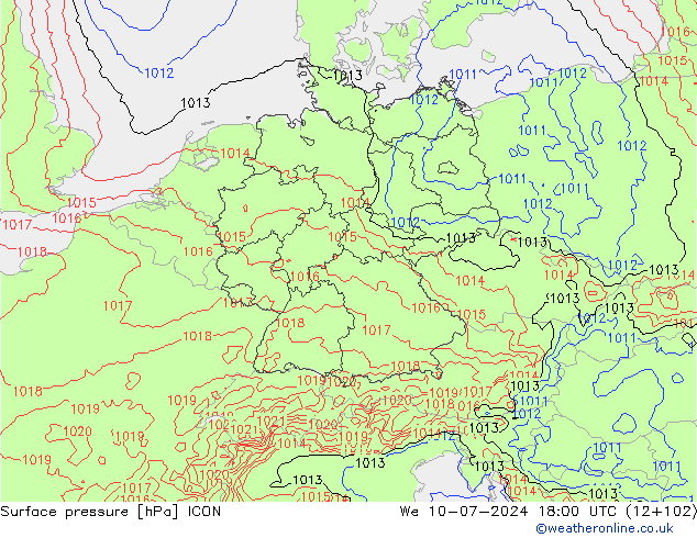 Luchtdruk (Grond) ICON wo 10.07.2024 18 UTC