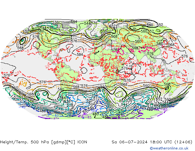 Hoogte/Temp. 500 hPa ICON za 06.07.2024 18 UTC