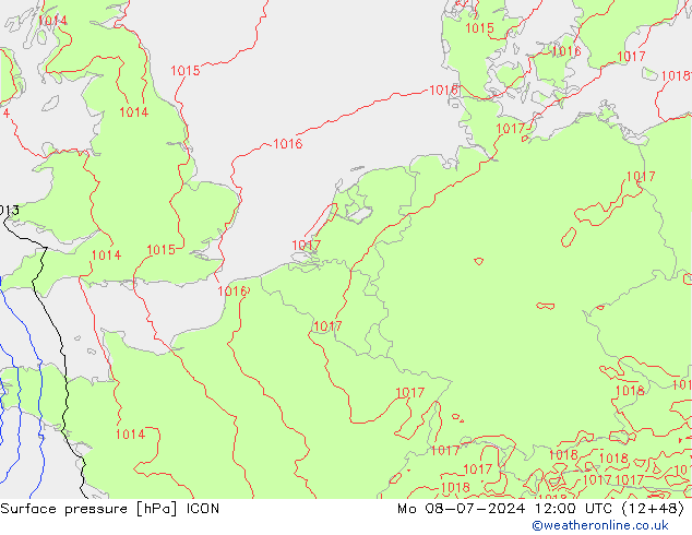 Luchtdruk (Grond) ICON ma 08.07.2024 12 UTC
