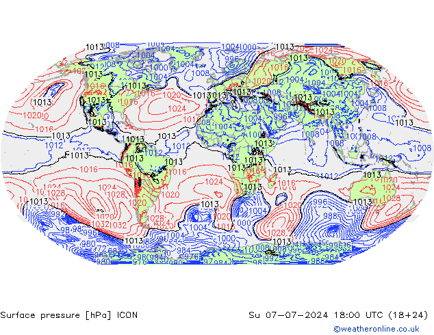 地面气压 ICON 星期日 07.07.2024 18 UTC