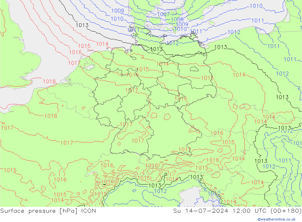 地面气压 ICON 星期日 14.07.2024 12 UTC