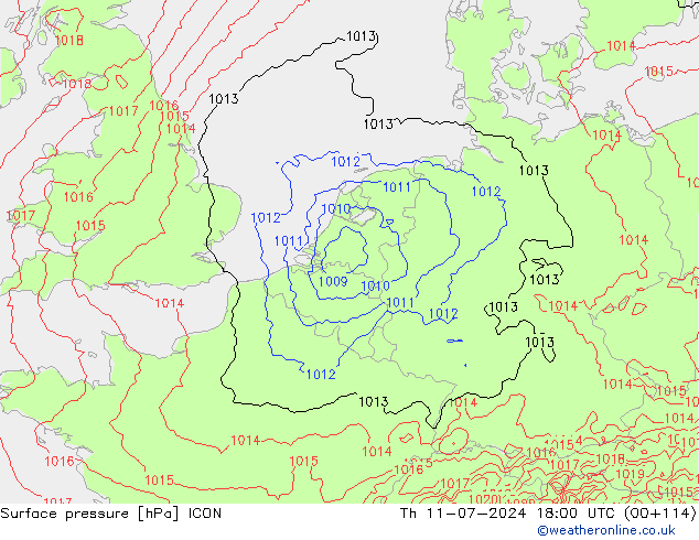 Luchtdruk (Grond) ICON do 11.07.2024 18 UTC