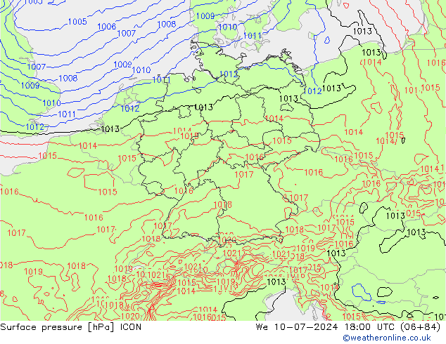 地面气压 ICON 星期三 10.07.2024 18 UTC